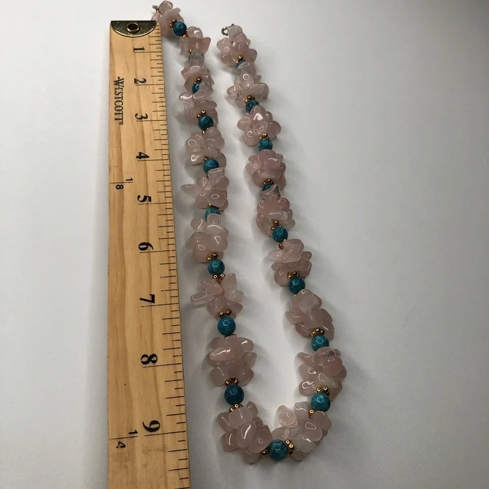 Vintage Chunky Rose Quartz & Turquoise Stone Necklace - Picture 4 of 4